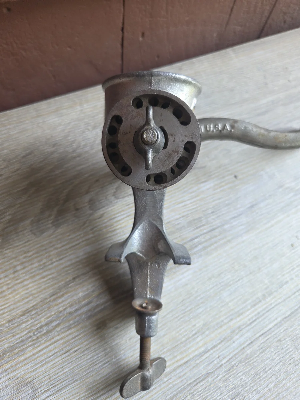 Cast Iron Manual Meat Grinder - Silver with Wood Handle